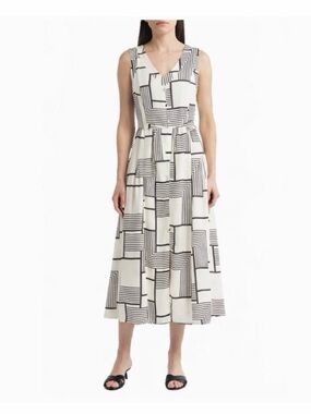 Zoe And Claire Mixed Geo Print Sleeveless Midi Dress